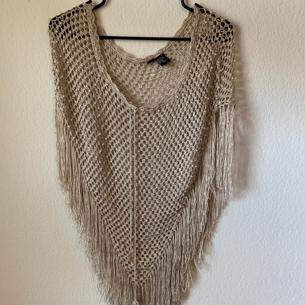 Beaded shall with fringe